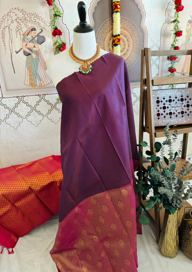 Kanchipuram korvai silk saree | Half & Half | Purple | Handwoven | Ships from California